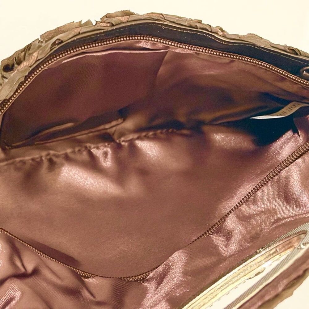 Brown Rosette Clutch with Rhinestone Fastener - Picture 3 of 4